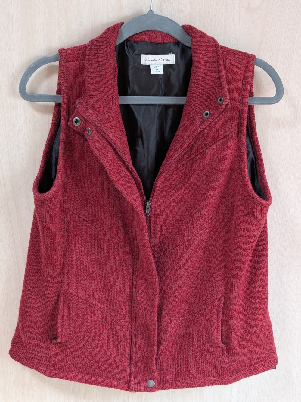 Soft Grunge Moto Knit Vest Coldwater Creek M 10–12 Burgundy Lagenlook